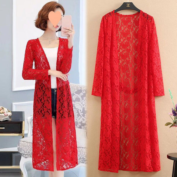 Lace Trench Coat Long Sleeve Shawl Mid-length Plus Size - Trendex
