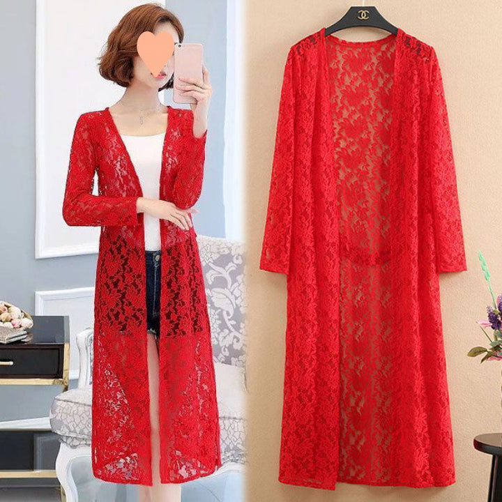 Lace Trench Coat Long Sleeve Shawl Mid-length Plus Size - Trendex