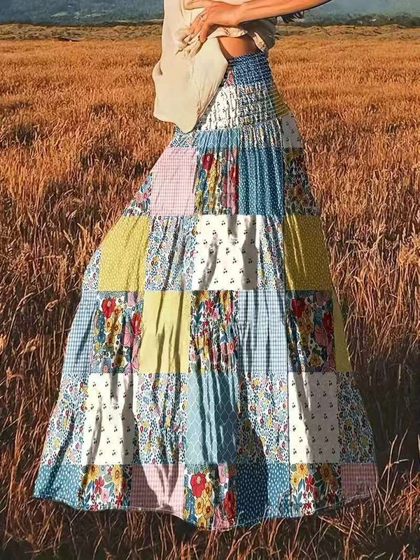 Printed Stitching Women's Popular Floral Skirt Long Skirt - Trendex