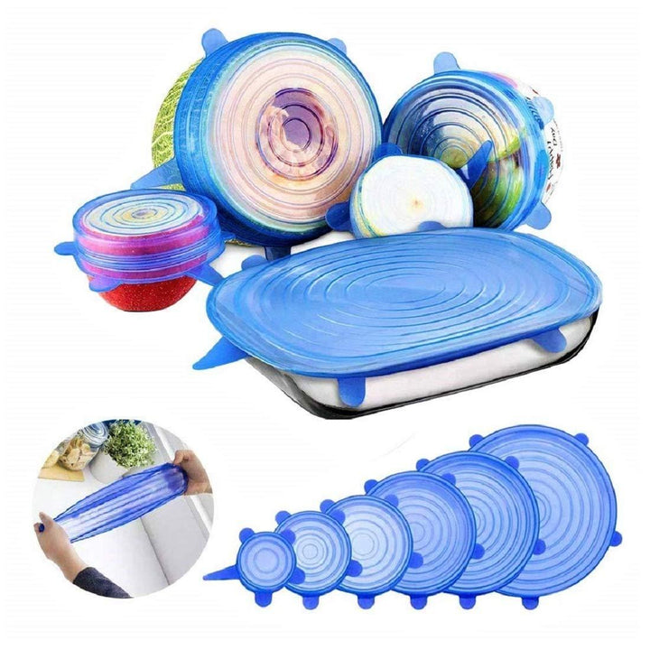 2154 Silicone Stretch Lids Reuseable Microwave Safe Flexible Covers (Set Of 6) (Loose Pack) - Trendex