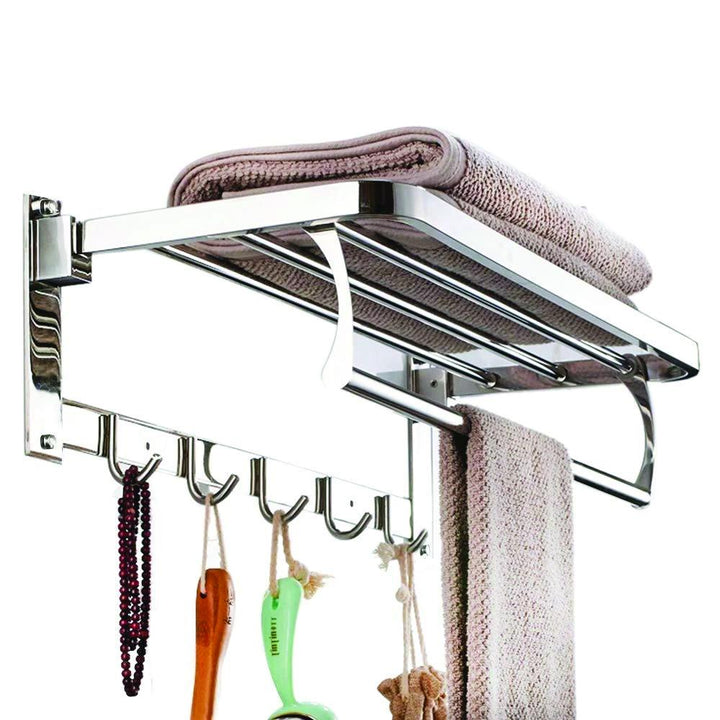 0491 Stainless Steel Folding Towel Rack Cum Towel Bar 18 Inch - Trendex