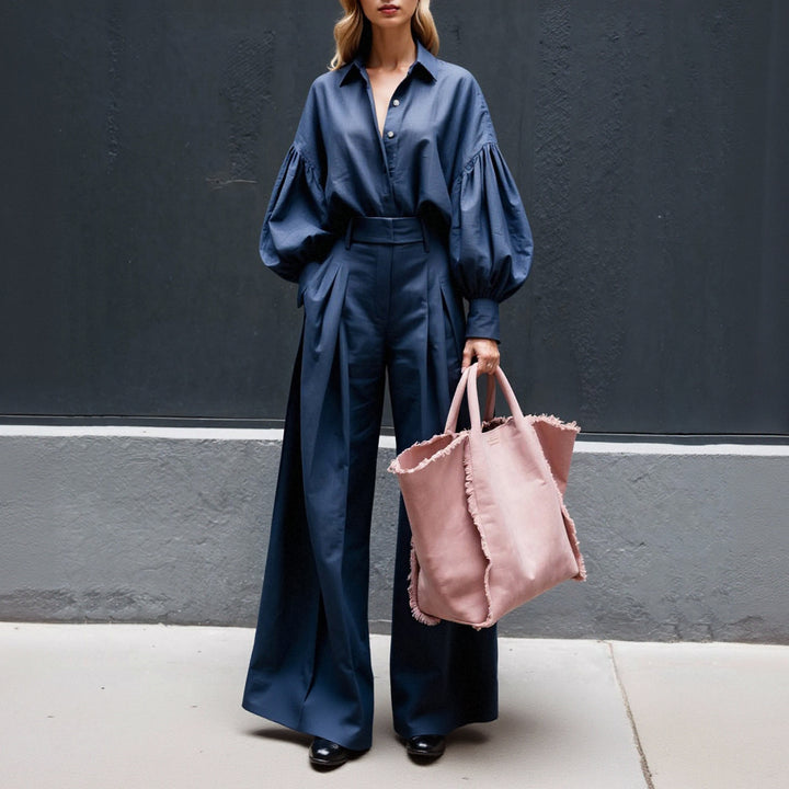 Long-sleeved Shirt Wide-leg Pants Cotton And Linen Two-piece Suit - Trendex