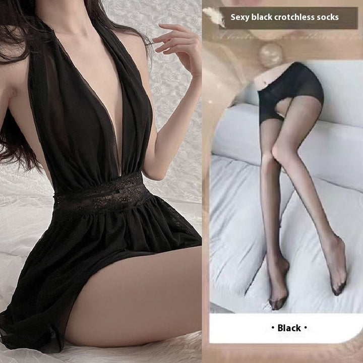 French Mesh Backless Halter Sexy And Breathable Nightdress For Women - Trendex