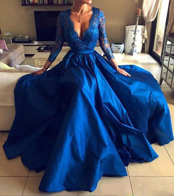 Lace V-neck Evening Dress With Large Swing Dress - Trendex