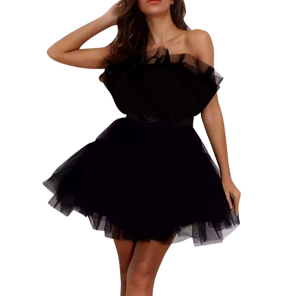 Design Bow Waist-tight Fairy Mesh High Waist Bubble Dress - Trendex
