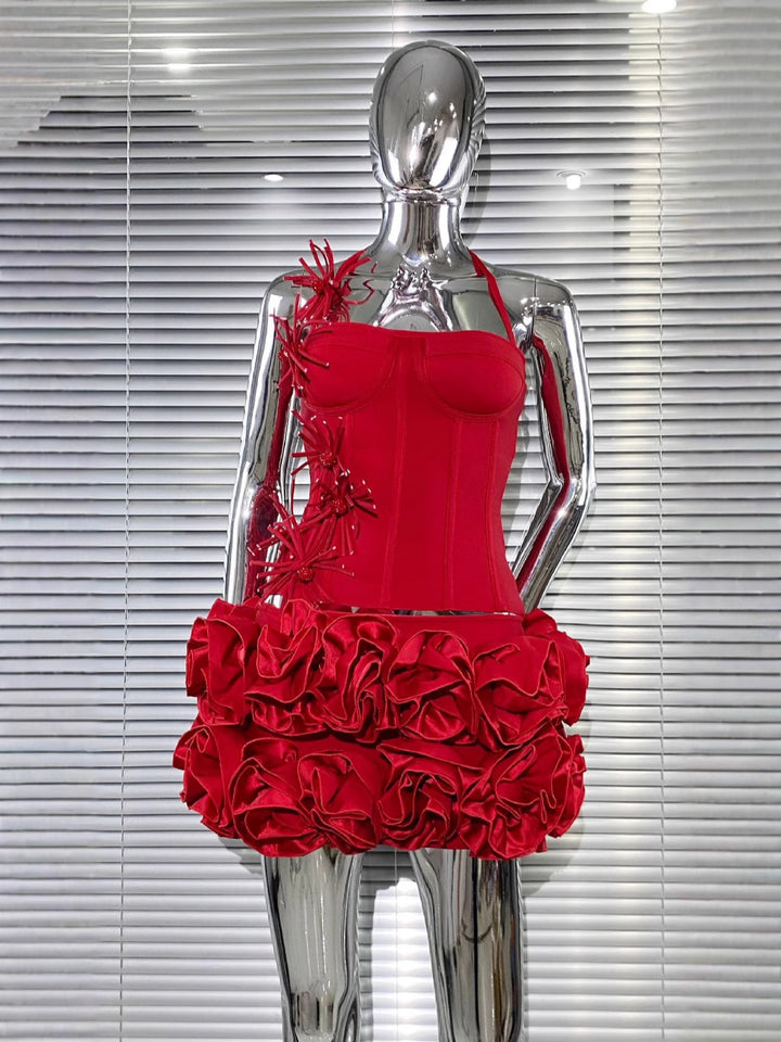 Bandage Vest Flower Evening Dress Two-piece Suit - Trendex