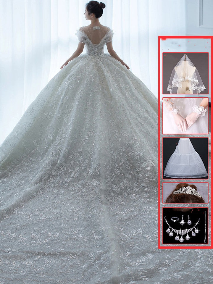 Off Shoulder French Main Wedding Dress - Trendex