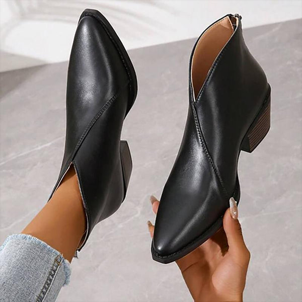 European And American Ladies Black Pointed Ankle Boots - Trendex