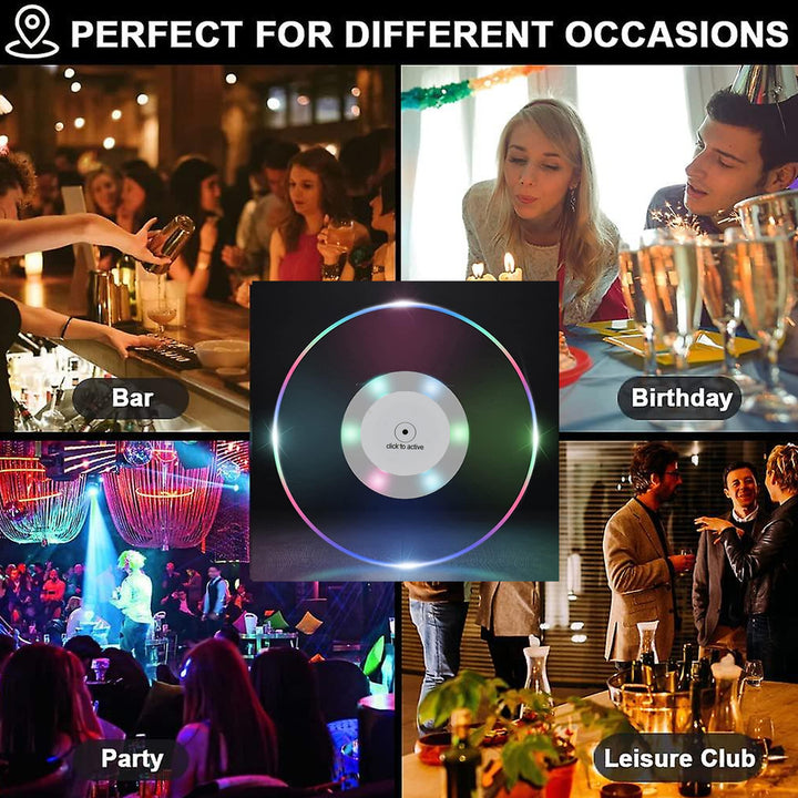 Colorful Led Cocktail Coaster Round Ultra-thin Led Drink Coaster (1 Pc) - Trendex