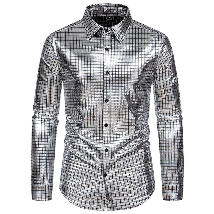 Plaid Bronzing Printed Stage Costume European Size Men's Long-sleeved Shirt - Trendex