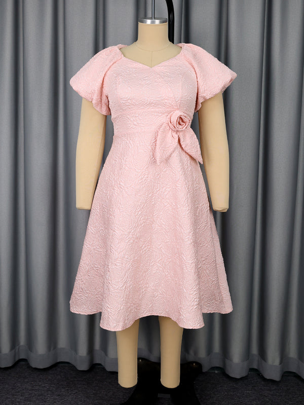 Women's High Waist Puff Sleeve Dress - Trendex