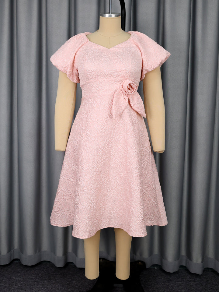 Women's High Waist Puff Sleeve Dress - Trendex
