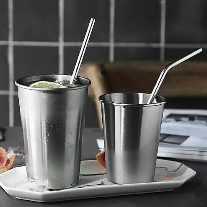0600 Reusable Stainless Steel Straws With Travel Case Cleaning Brush Eco Friendly Extra Long Metal Straws Drinking Set Of 4 (2 Straight Straws 1 Bent Straws 1 Brush) - Trendex