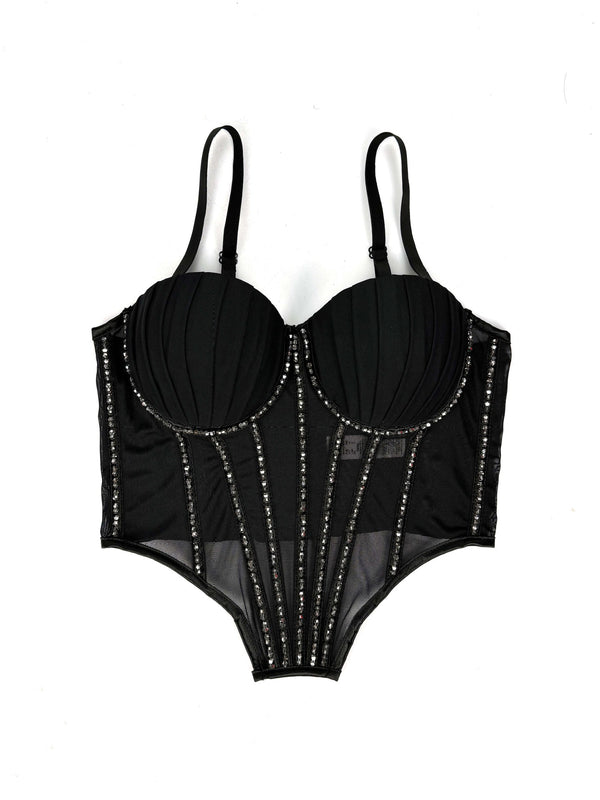 Sexy Mesh With Braces And Breast Pad Can Be Worn Outside Rhinestone Fishbone Plastic Bra - Trendex