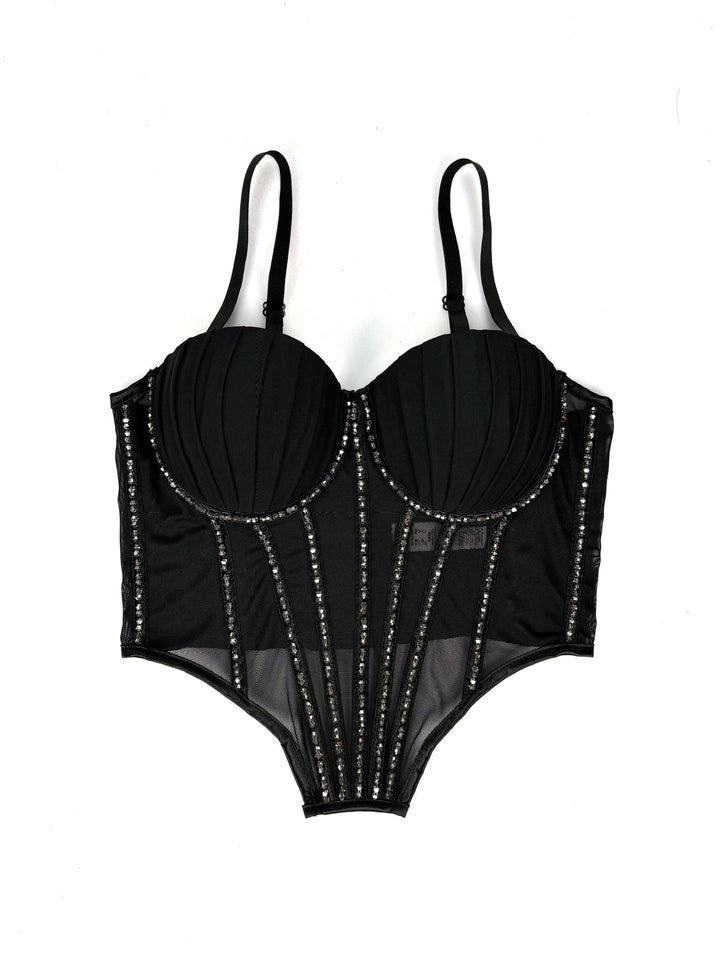 Sexy Mesh With Braces And Breast Pad Can Be Worn Outside Rhinestone Fishbone Plastic Bra - Trendex