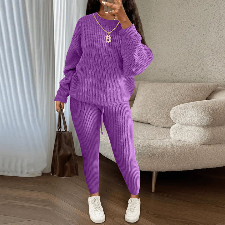 Women's Fashionable Knitted Wool Trousers Suit - Trendex