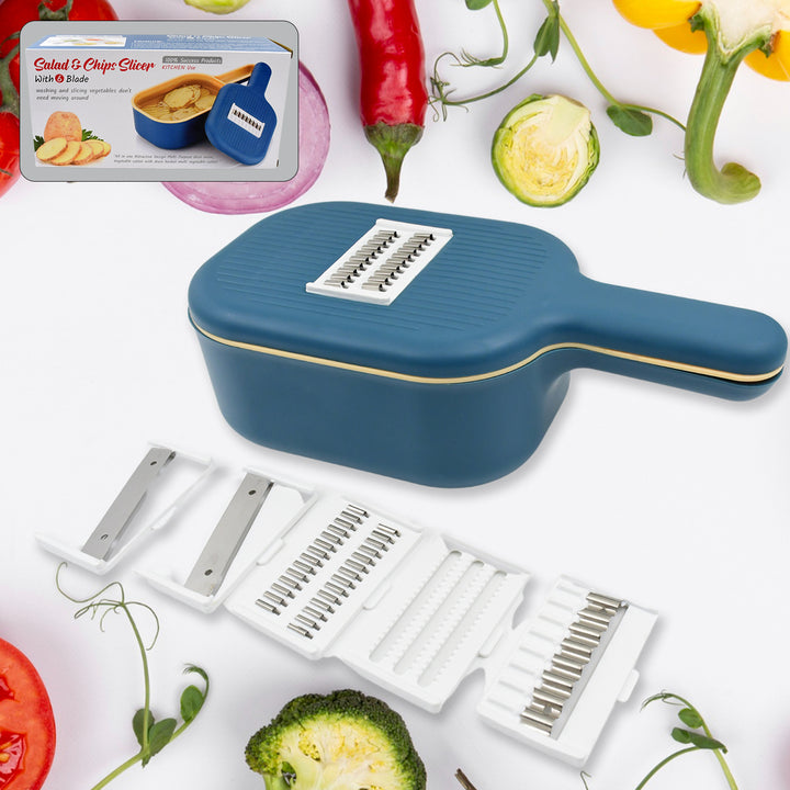 Vegetable Slicer Cutter - 6 Blades Kitchen Accessories Tools  Appliances With Container  Handle (1 Set) - Trendex