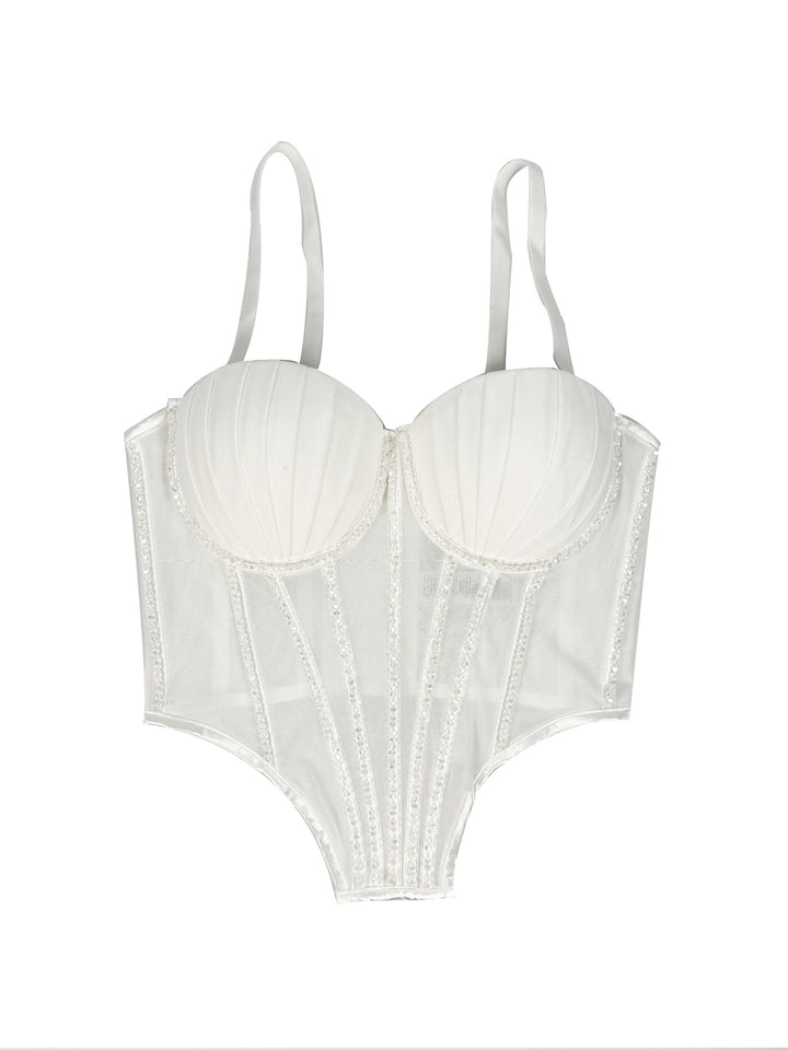 Sexy Mesh With Braces And Breast Pad Can Be Worn Outside Rhinestone Fishbone Plastic Bra - Trendex