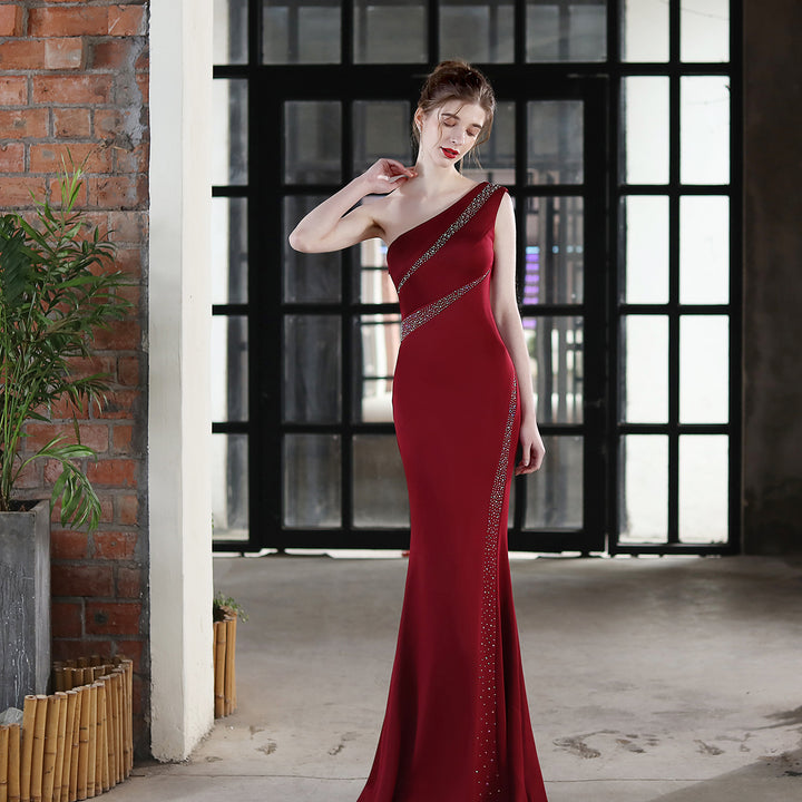 Toast Dress Bride Long One-shoulder Thank You Banquet Slim Fishtail Skirt - Trendex