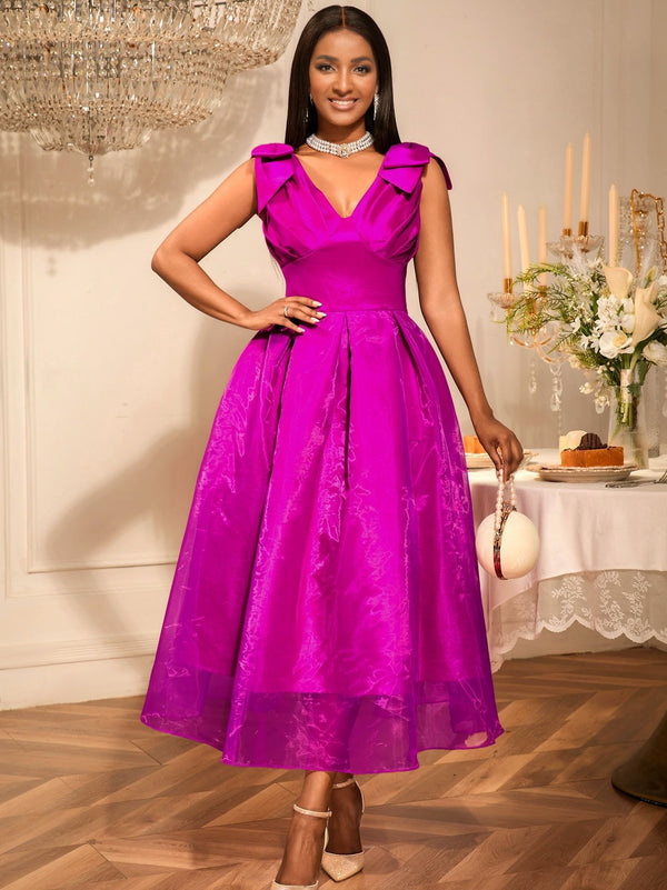 European And American Sexy V-neck Bow Sleeveless Dress - Trendex
