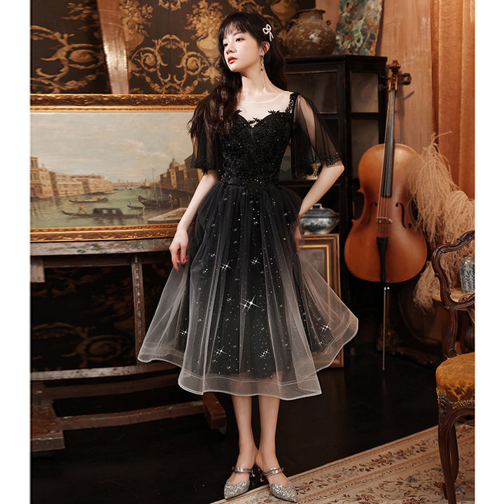 Spring Art Exam Black Xianqi Student Host Annual Party Dress - Trendex