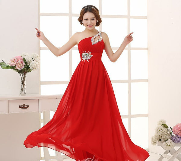 Evening dress one-shoulder dinner banquet long banquet - Trendex