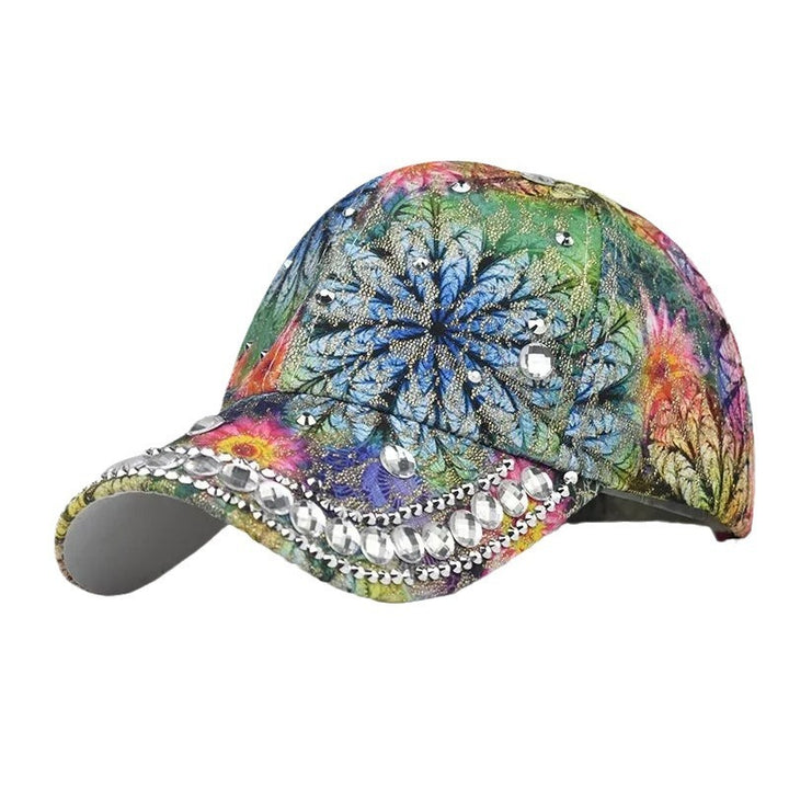 Outdoor Sun Protection Colorful Cat Eye Rhinestone Baseball Cap - Trendex