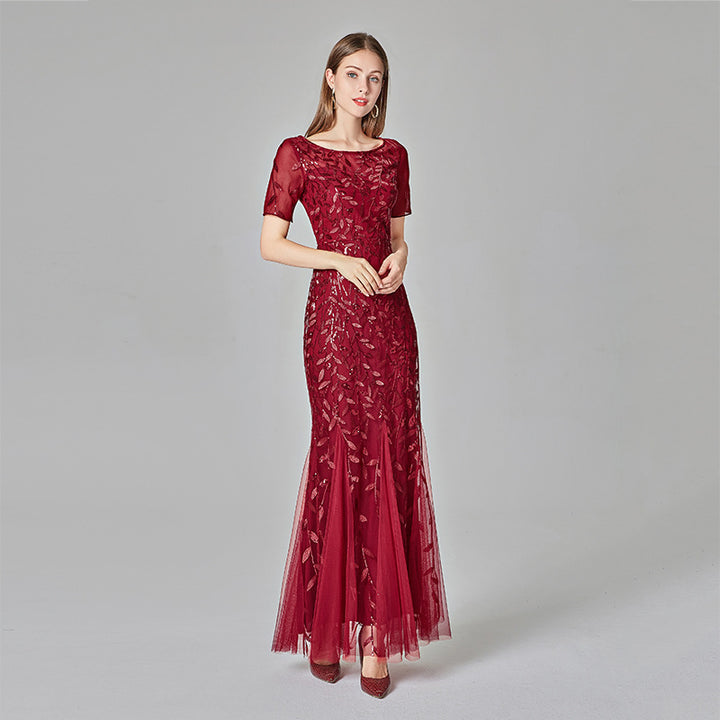 Large Size Evening Dress Foreign Trade Amazon Hot Sale European And American Version Pearl Mesh Fishtail Slim Sexy Women'S Clothing In Stock - Trendex