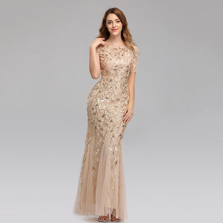 Large Size Evening Dress Foreign Trade Amazon Hot Sale European And American Version Pearl Mesh Fishtail Slim Sexy Women'S Clothing In Stock - Trendex