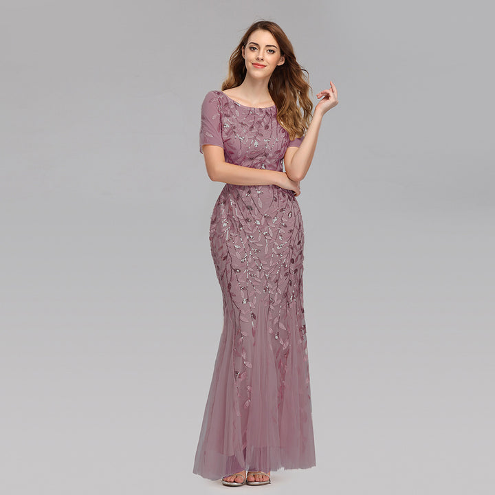 Large Size Evening Dress Foreign Trade Amazon Hot Sale European And American Version Pearl Mesh Fishtail Slim Sexy Women'S Clothing In Stock - Trendex