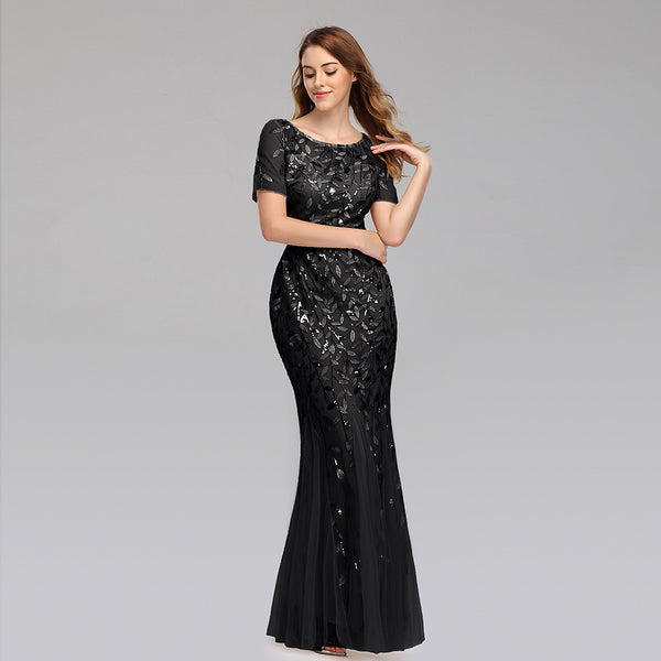 Large Size Evening Dress Foreign Trade Amazon Hot Sale European And American Version Pearl Mesh Fishtail Slim Sexy Women'S Clothing In Stock - Trendex