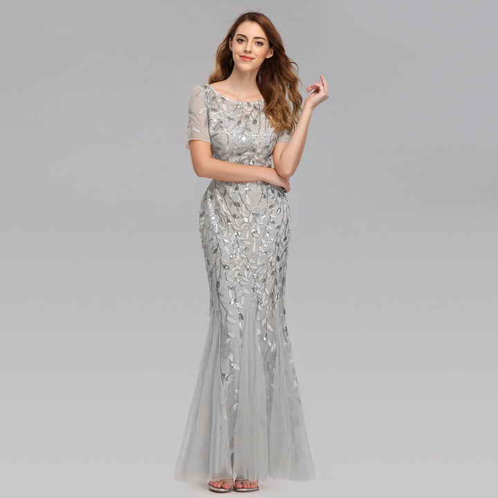 Large Size Evening Dress Foreign Trade Amazon Hot Sale European And American Version Pearl Mesh Fishtail Slim Sexy Women'S Clothing In Stock - Trendex