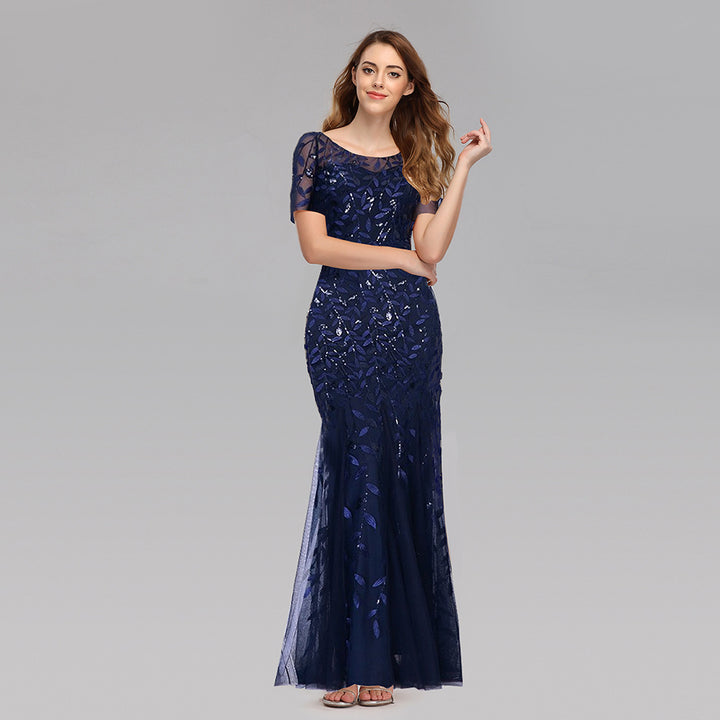 Large Size Evening Dress Foreign Trade Amazon Hot Sale European And American Version Pearl Mesh Fishtail Slim Sexy Women'S Clothing In Stock - Trendex