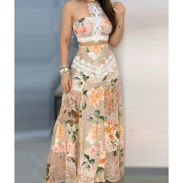 Floral Lace Hem Top & Skirt Sets Women - Trendex