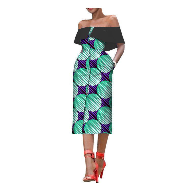 Sleeveless Printed One-Chest Off-Shoulder Gown - Trendex