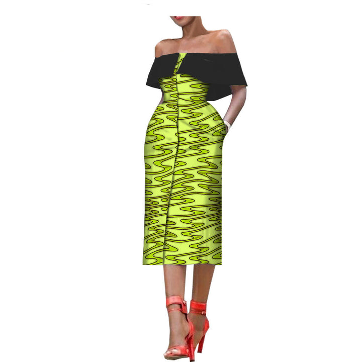 Sleeveless Printed One-Chest Off-Shoulder Gown - Trendex