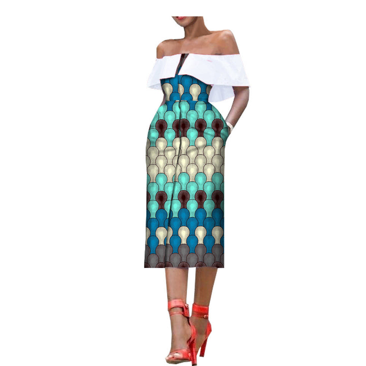 Sleeveless Printed One-Chest Off-Shoulder Gown - Trendex