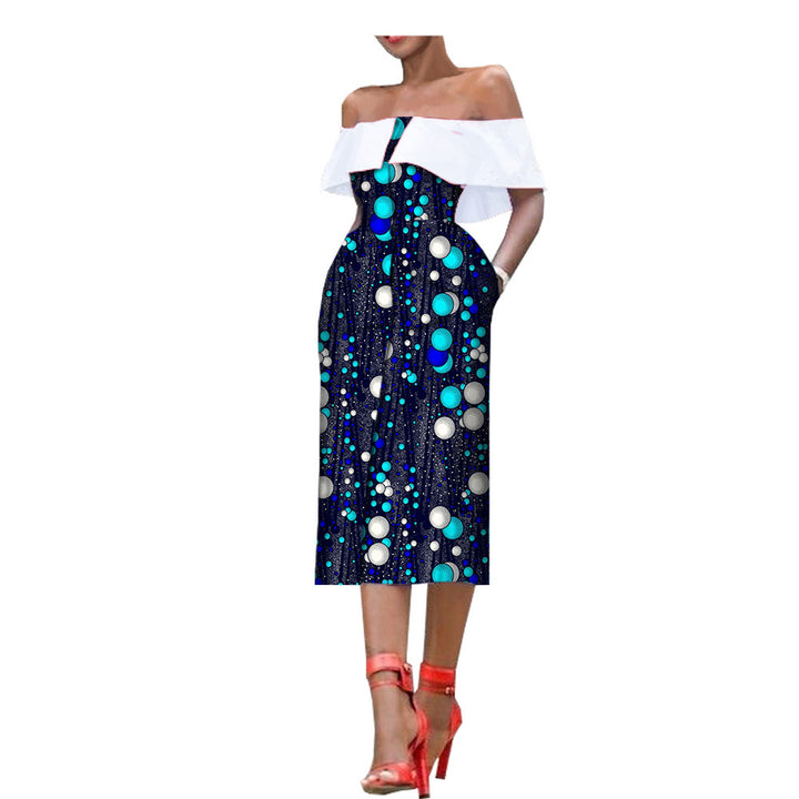 Sleeveless Printed One-Chest Off-Shoulder Gown - Trendex