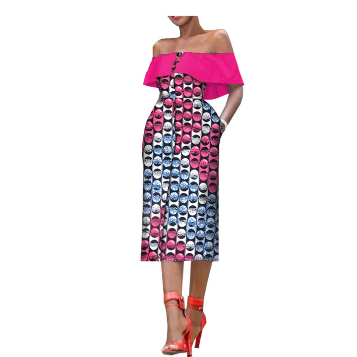 Sleeveless Printed One-Chest Off-Shoulder Gown - Trendex