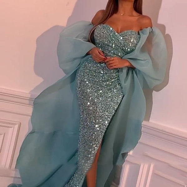 Mesh-covered Hip Ball Gown Dress - Trendex