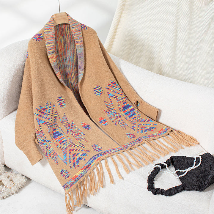 Women's Pop Geometric Jacquard Ethnic Style Tassel Shawl - Trendex