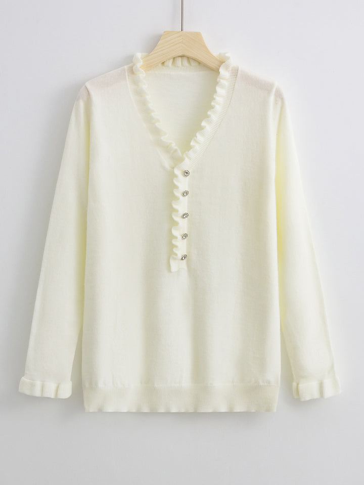 Elegant Long Sleeved Ruffled Women's Knitted Sweater - A Soft And Fashionable Top Suitable For Wearing In Spring, Summer, And Autumn - Trendex