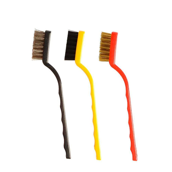 184 -3 Pc Mini Wire Brush Set (Brass Nylon Stainless Steel Bristles) - Trendex