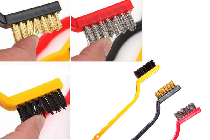 184 -3 Pc Mini Wire Brush Set (Brass Nylon Stainless Steel Bristles) - Trendex