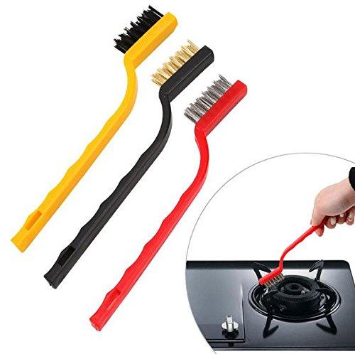 184 -3 Pc Mini Wire Brush Set (Brass Nylon Stainless Steel Bristles) - Trendex