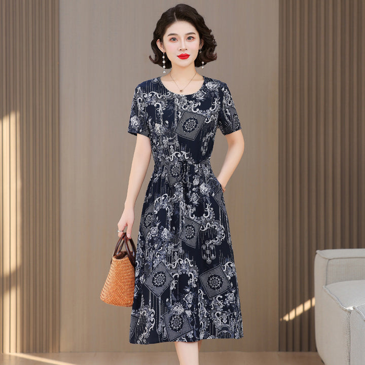 Fashion Cotton Silk Elegant Floral Small Slim Dress - Trendex