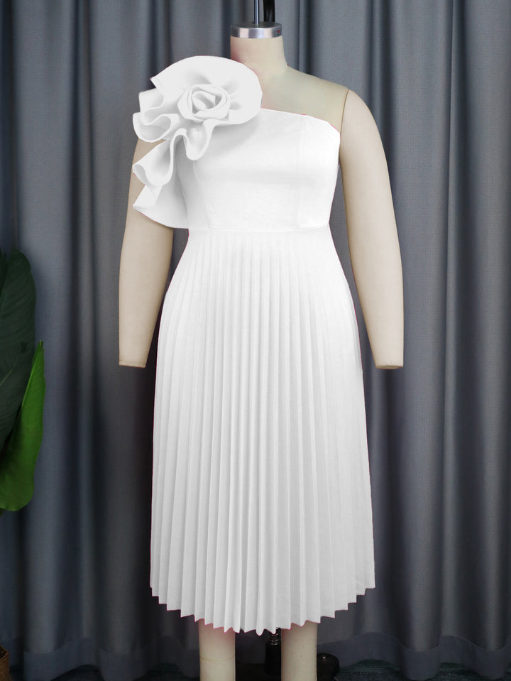 Shoulder Diagonal Collar Pleated Skirt - Trendex