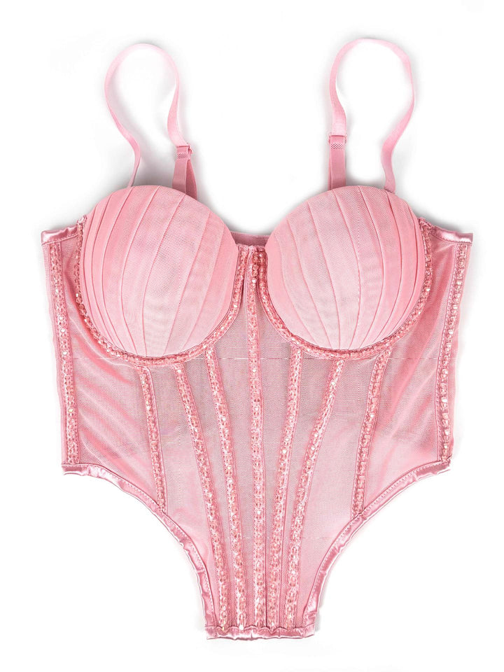 Sexy Mesh With Braces And Breast Pad Can Be Worn Outside Rhinestone Fishbone Plastic Bra - Trendex
