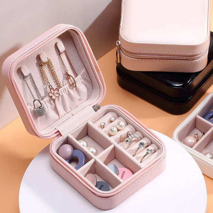 8782 Jewellery Box For Women Mini Portable Jewelry Box Organiserpu Leather Jewlerrying Display Holder Small Travel Jewellery Box For Girls Women Mother Daughte Travel Ring Pendant Earring Necklace Storage Case - Trendex