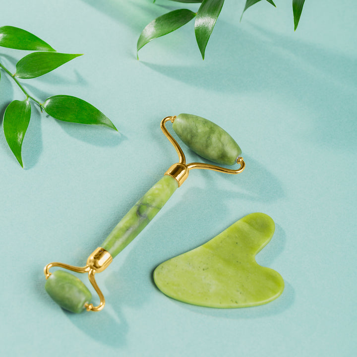 0318 Gua Sha Stone And Anti Aging Jade Roller Massager For Face Massage Natural Face Skincare Massager  Face Roller Massager For Women  Face Shaper Jade Roller And Gua Sha Set For Glowing Skin - Trendex